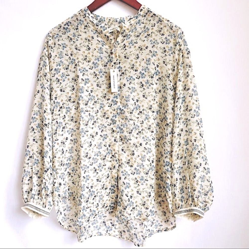 Max Studio Print Ruffle Back Chiffon Blouse